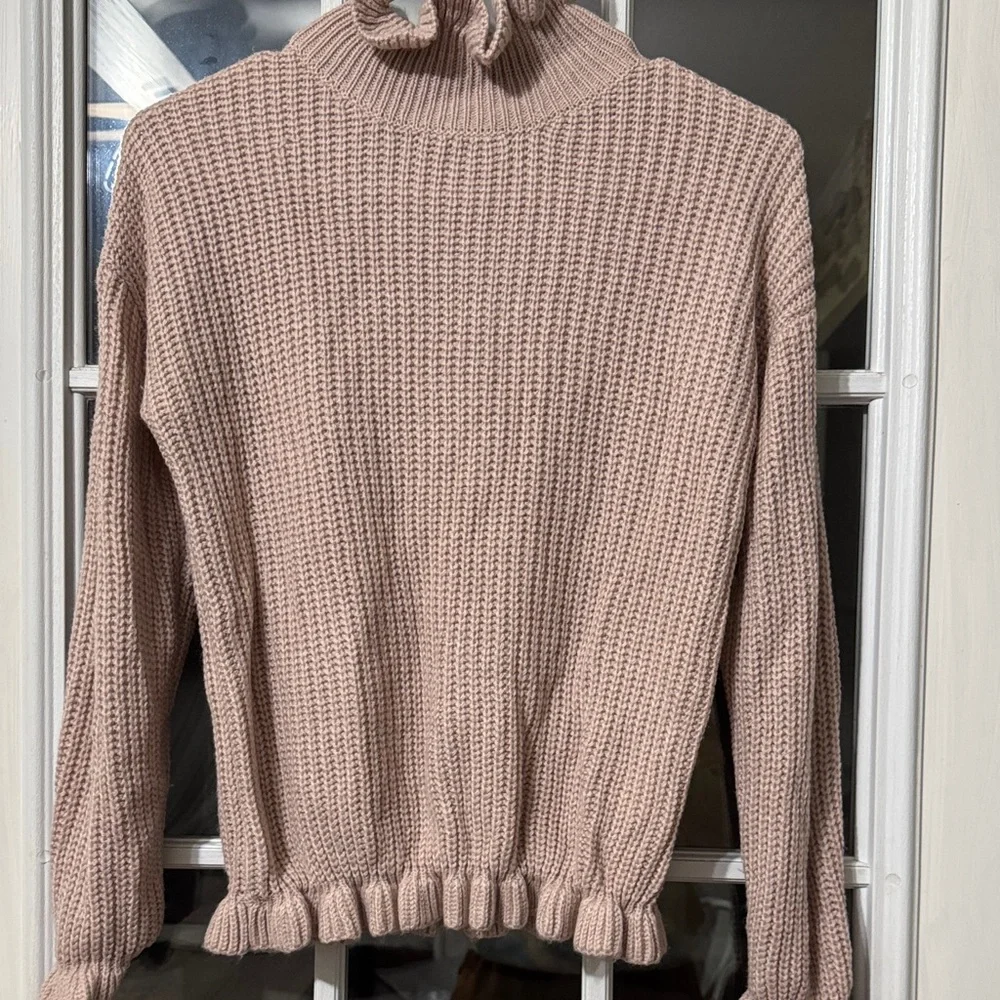 Women's Ruffled Knit Sweater - Pink S/M - Picture 4 of 5